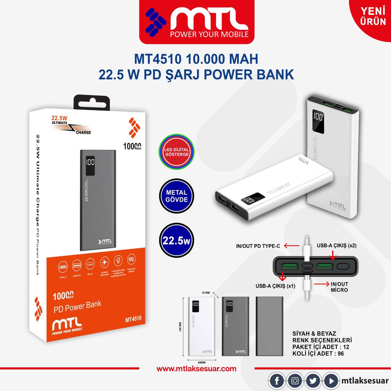 MTL 10.000maH 22.5 W PD ŞARJ POWER BANK