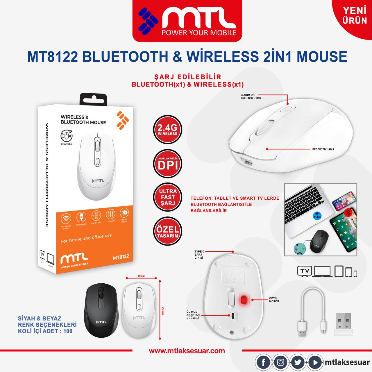 MTL Bluetooth & Wireless 2in1Mouse